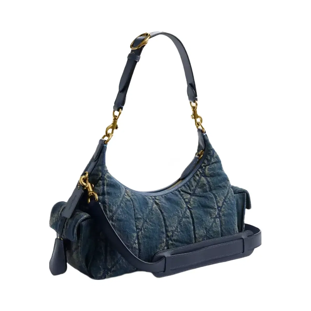 Coach Pocket Juliet Bag 30 In Regenerative Cotton Denim With Quilting in Brass Dark Indigo