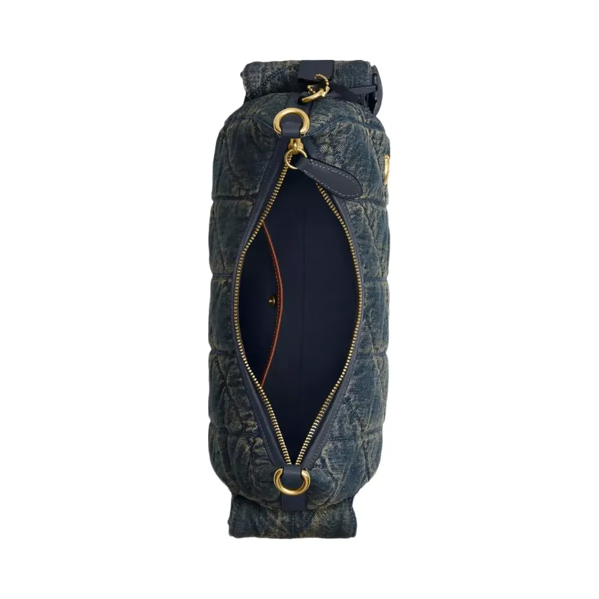 Coach Pocket Juliet Bag 30 In Regenerative Cotton Denim With Quilting in Brass Dark Indigo