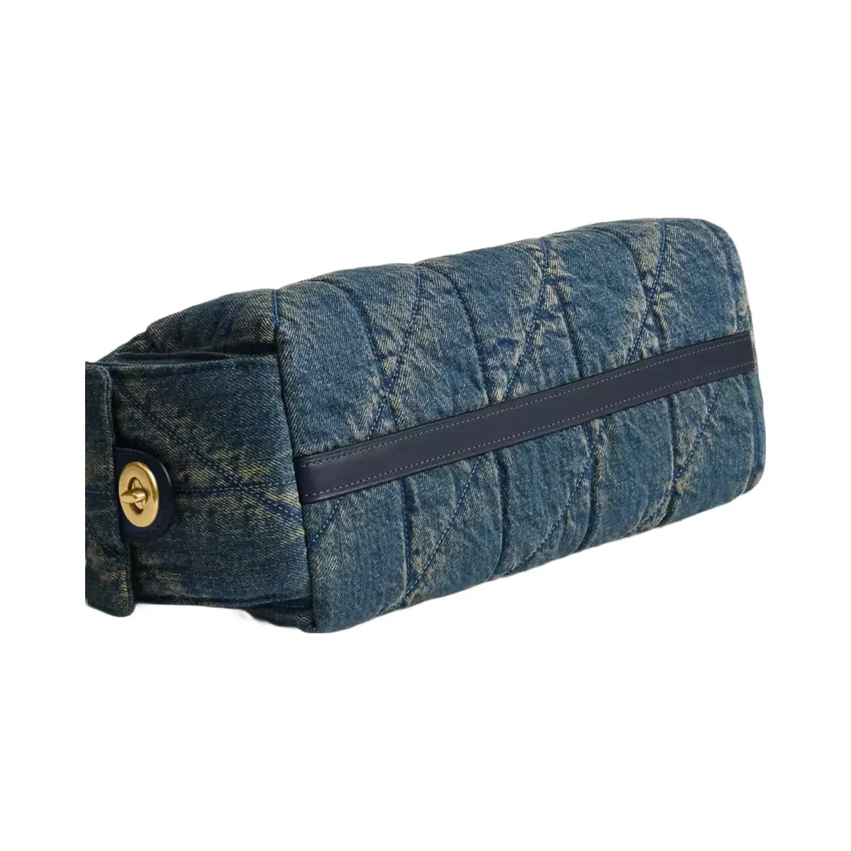 Coach Pocket Juliet Bag 30 In Regenerative Cotton Denim With Quilting in Brass Dark Indigo
