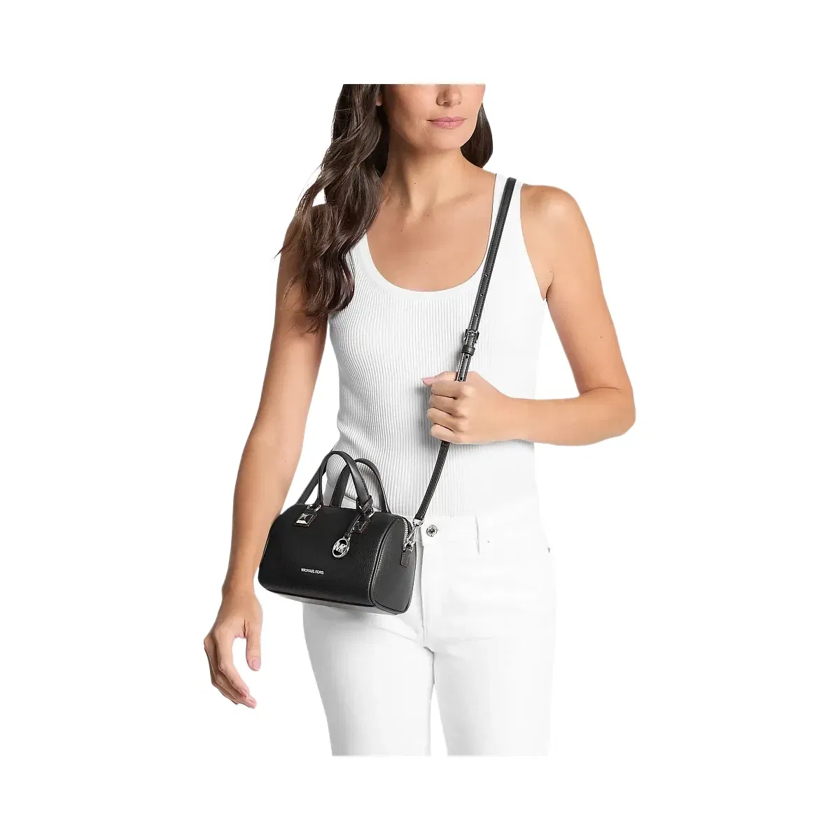 Michael Kors Grayson Small Pebbled Leather Duffel Crossbody Bag Black