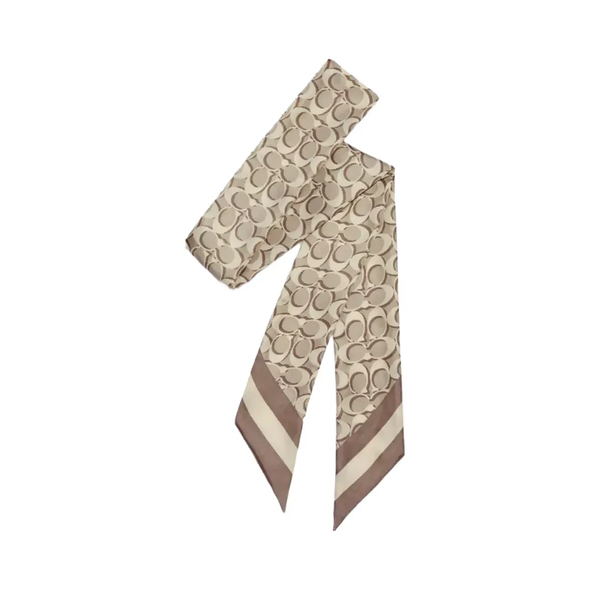 Coach Signature Print Silk Skinny Scarf in Bone