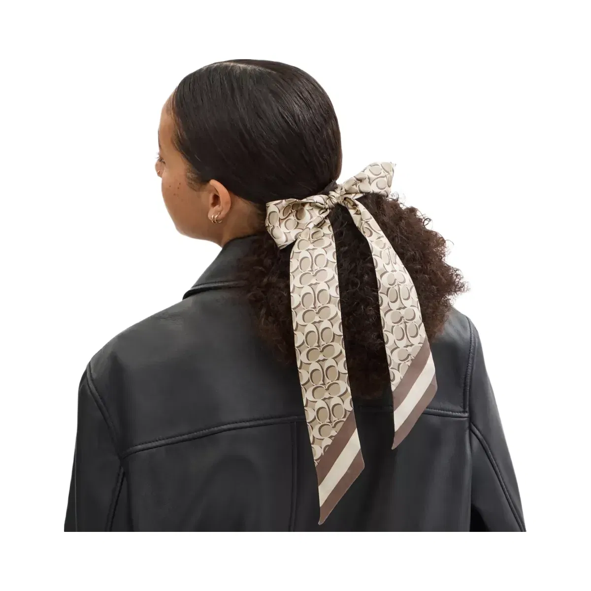 Coach Signature Print Silk Skinny Scarf in Bone