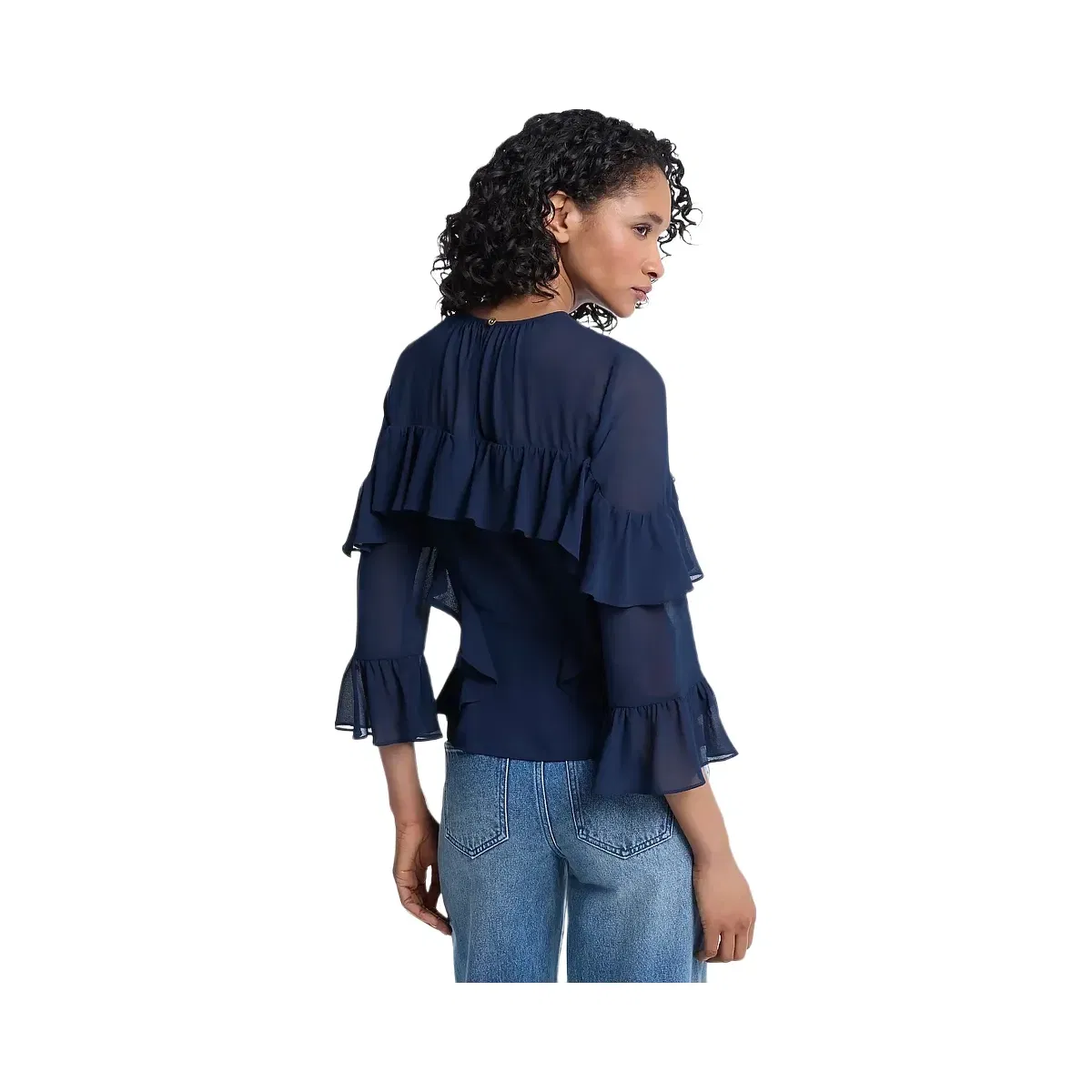 Michael Kors Ruffled Georgette Blouse Midnightblue