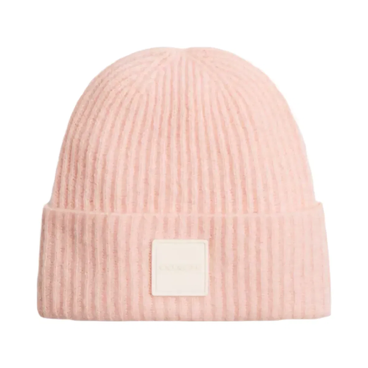 Coach Colorblock Beanie With Rubber Patch in Peach Chalk
