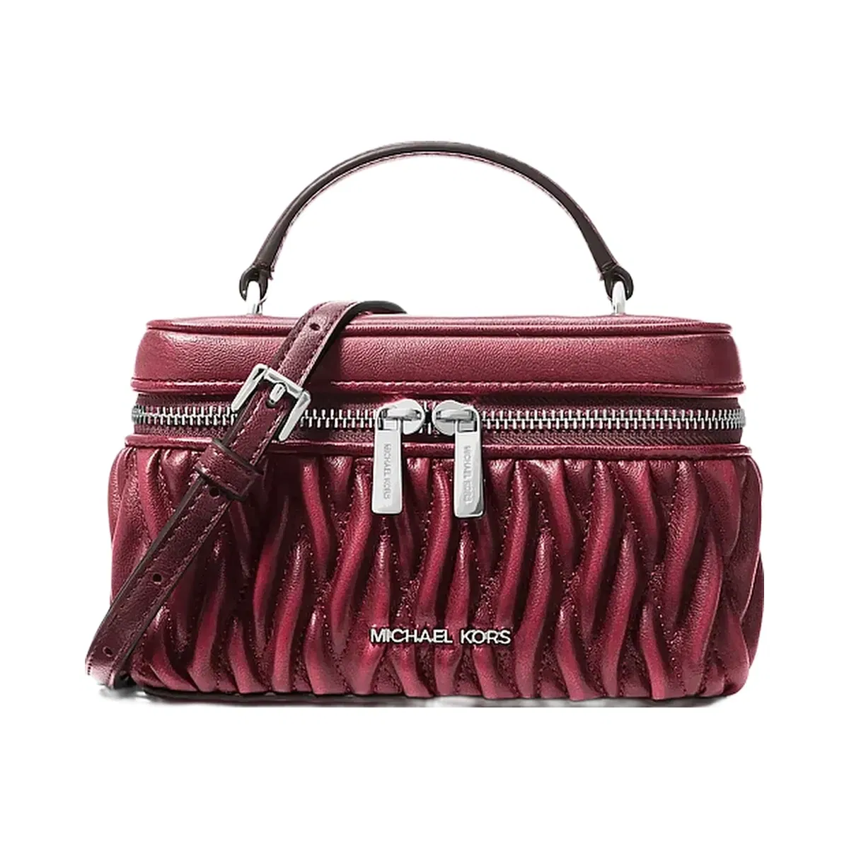 Michael Kors Vivi Small Matelassé Burnished Vanity Crossbody Bag Maroon