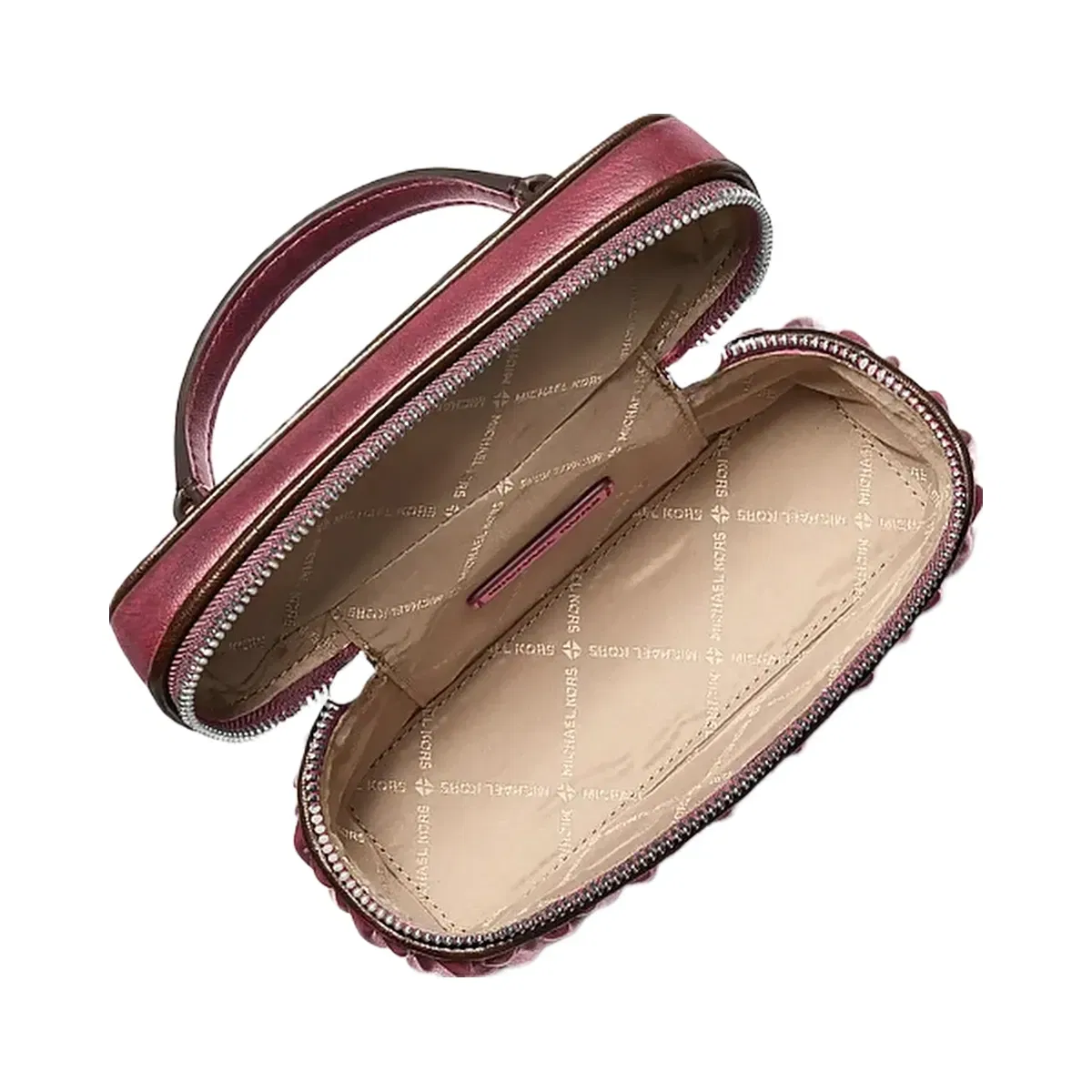 Michael Kors Vivi Small Matelassé Burnished Vanity Crossbody Bag Maroon