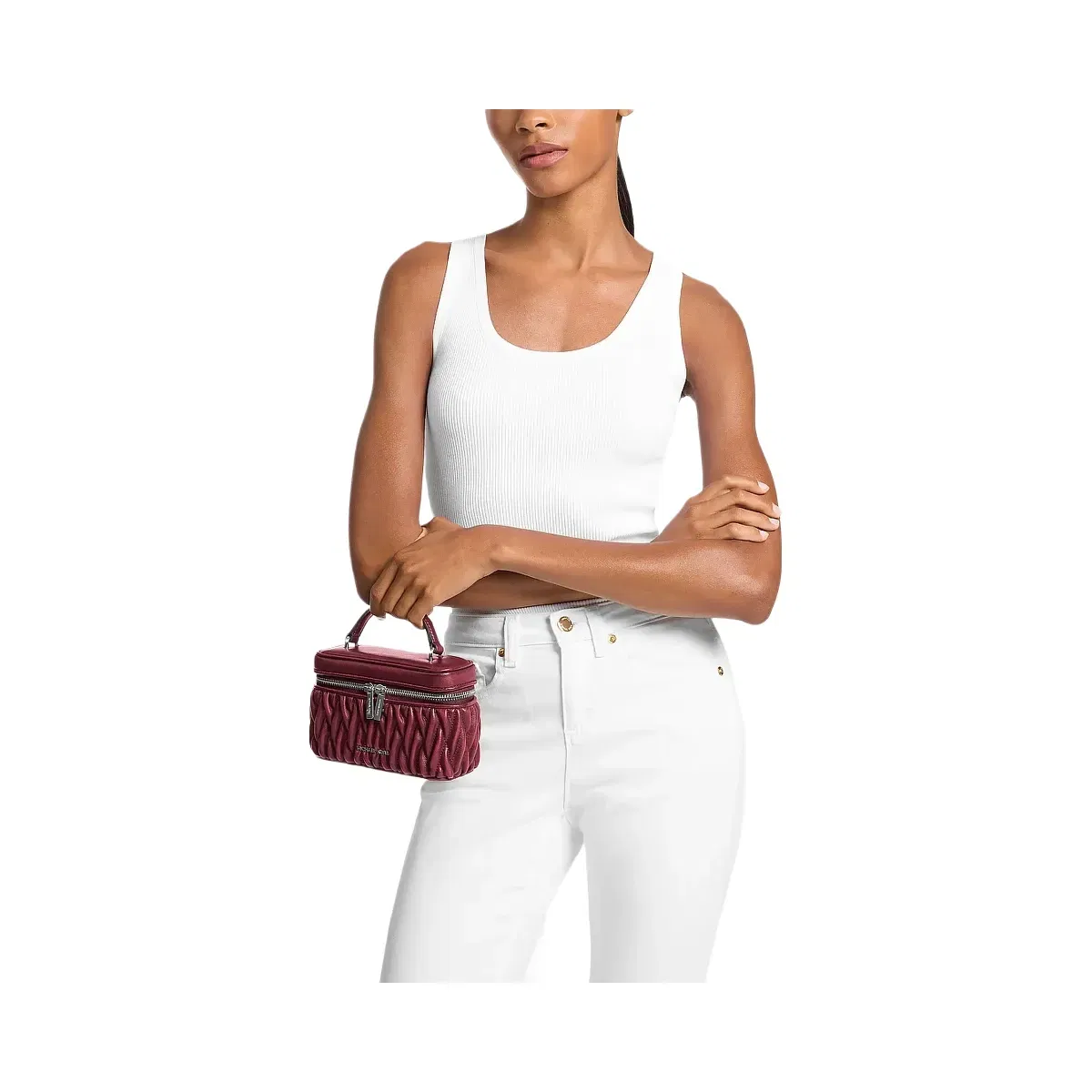 Michael Kors Vivi Small Matelassé Burnished Vanity Crossbody Bag Maroon