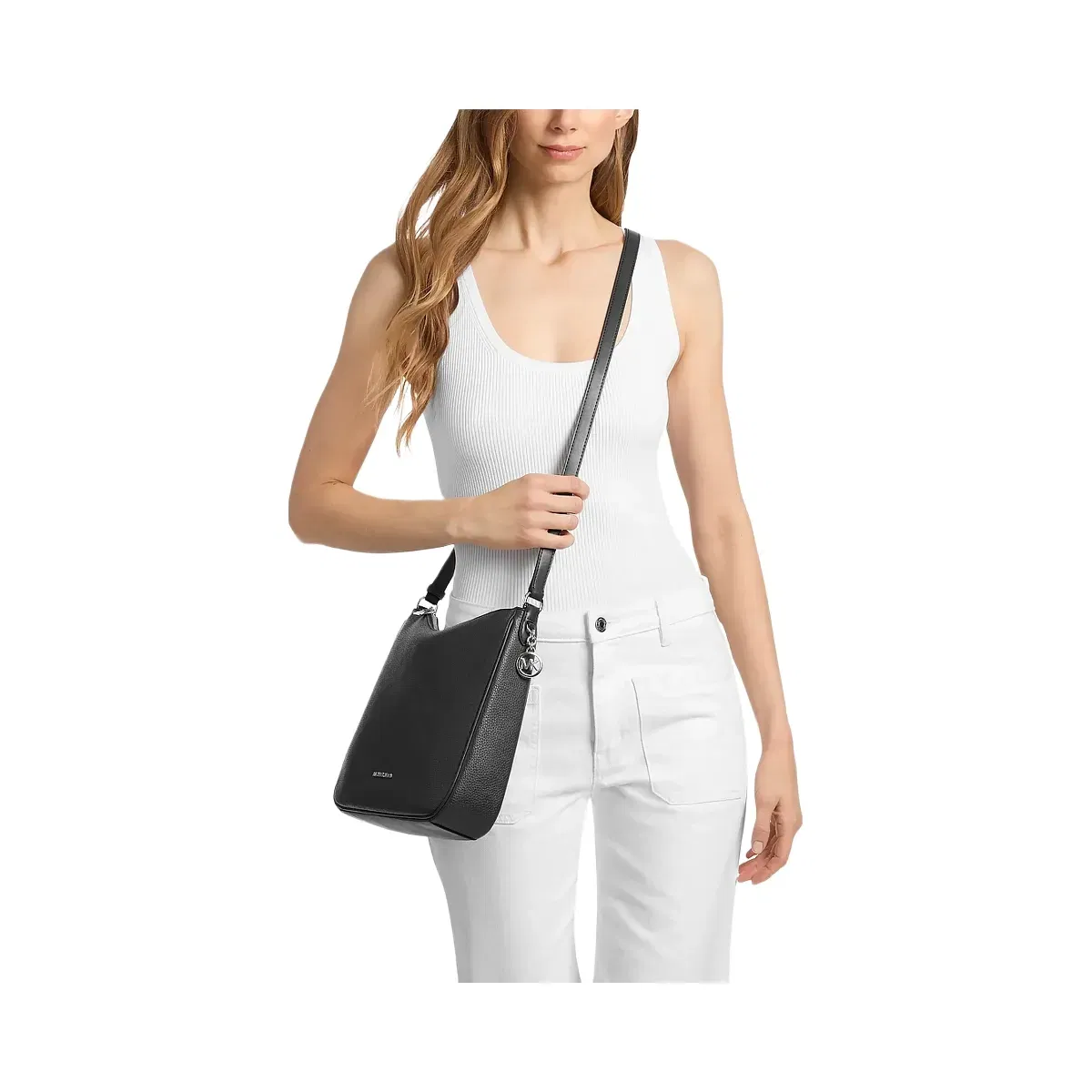 Michael Kors Nayla Medium Pebbled Leather Messenger Bag Black
