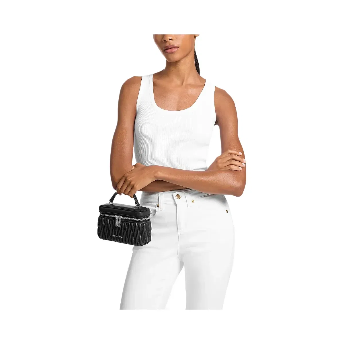 Michael Kors Vivi Small Matelassé Burnished Vanity Crossbody Bag Black