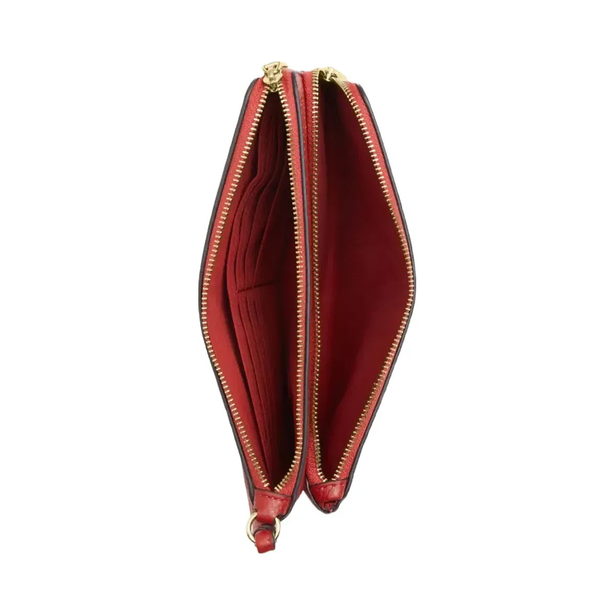 Coach Double Zip Wallet In Signature Canvas in Gold Crimson