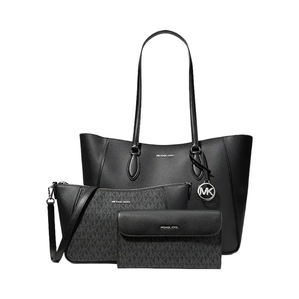 Michael Kors Jet Set Travel Large Smooth and Signature Logo 3-in-1 Tote Bag Black