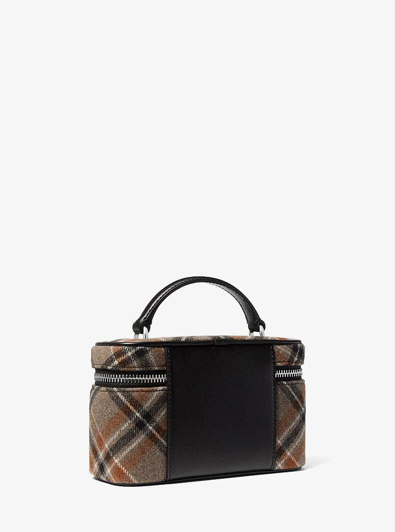 Michael Kors Vivi Small Plaid Print Wool Blend Vanity Crossbody Bag Black