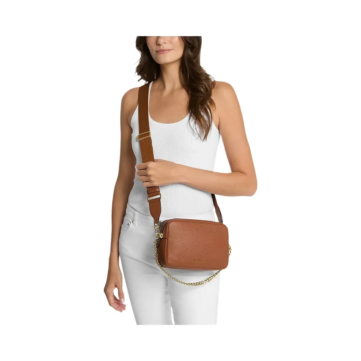 Michael Kors Bryant Medium Pebbled Leather Camera Crossbody Bag Luggage
