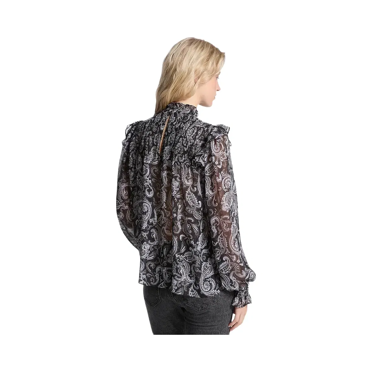 Michael Kors Metallic Paisley Print Georgette Blouse Gunmetal