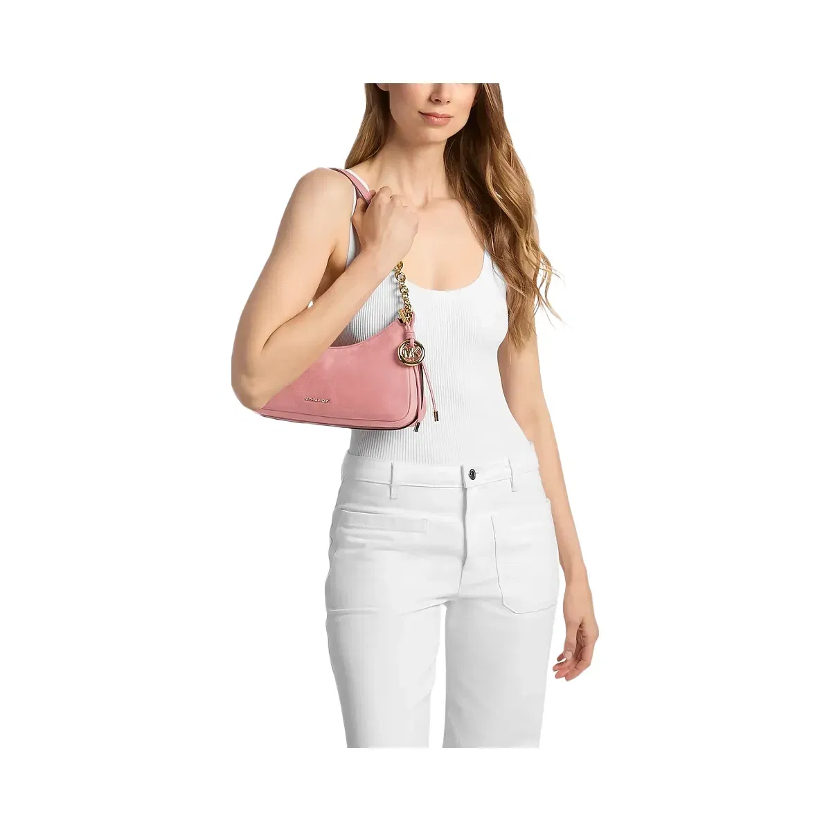 Michael Kors Nolita Medium Nubuck Chain Pochette Primrose