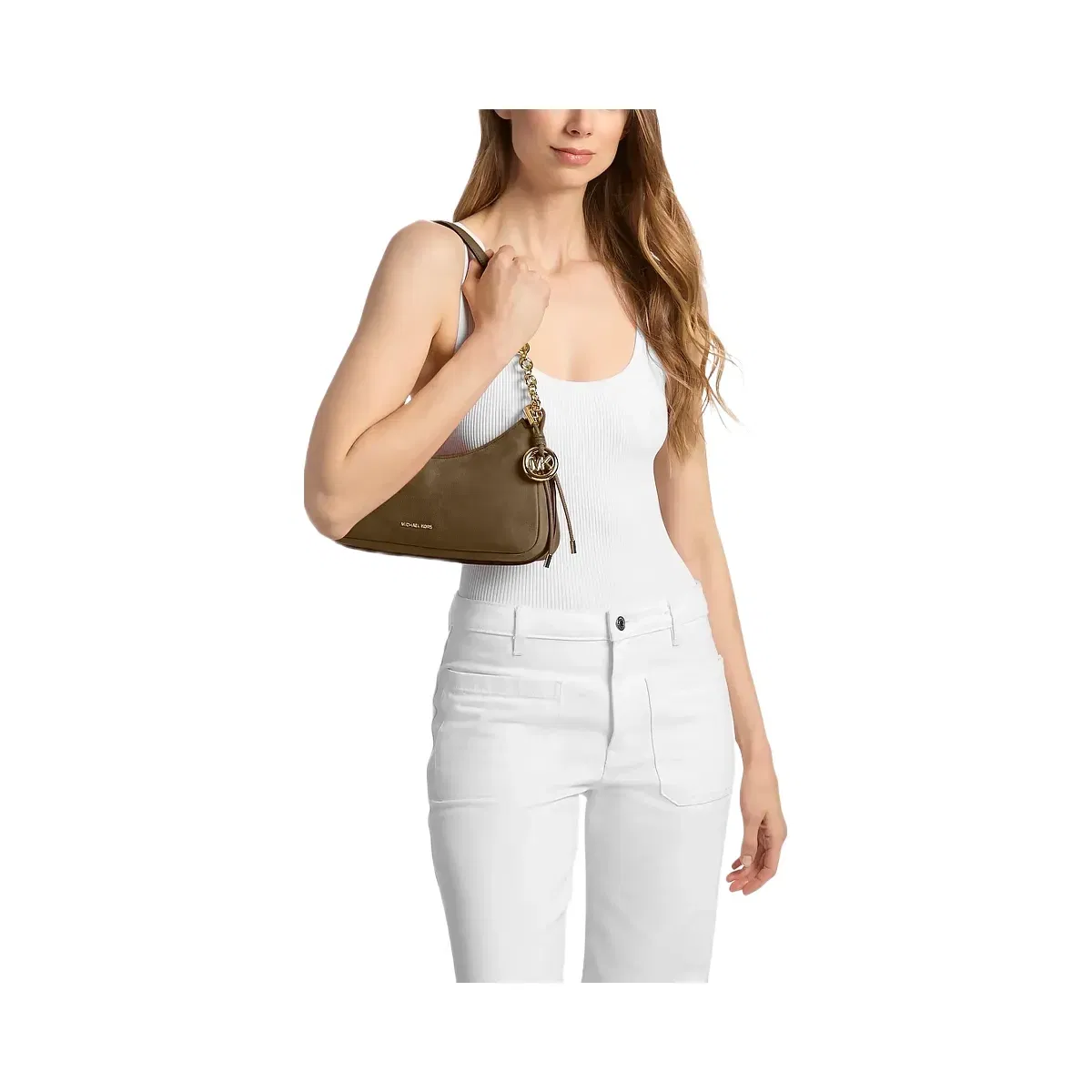 Michael Kors Nolita Medium Nubuck Chain Pochette Loden