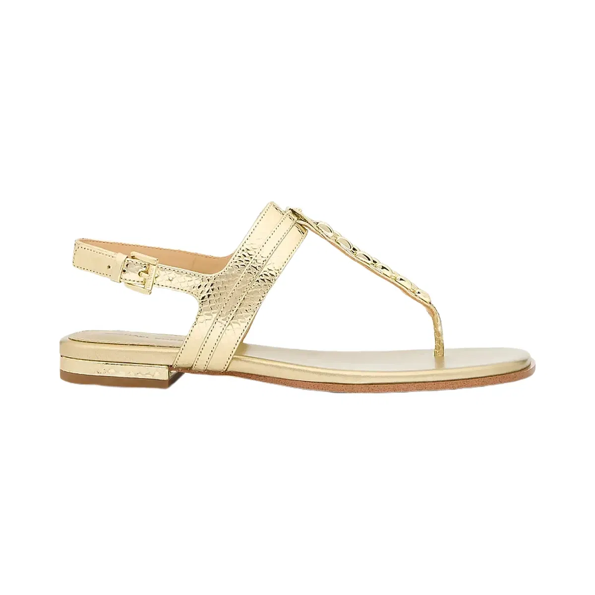 Michael Kors Marcia Embellished Metallic Leather Sandal Pale Gold