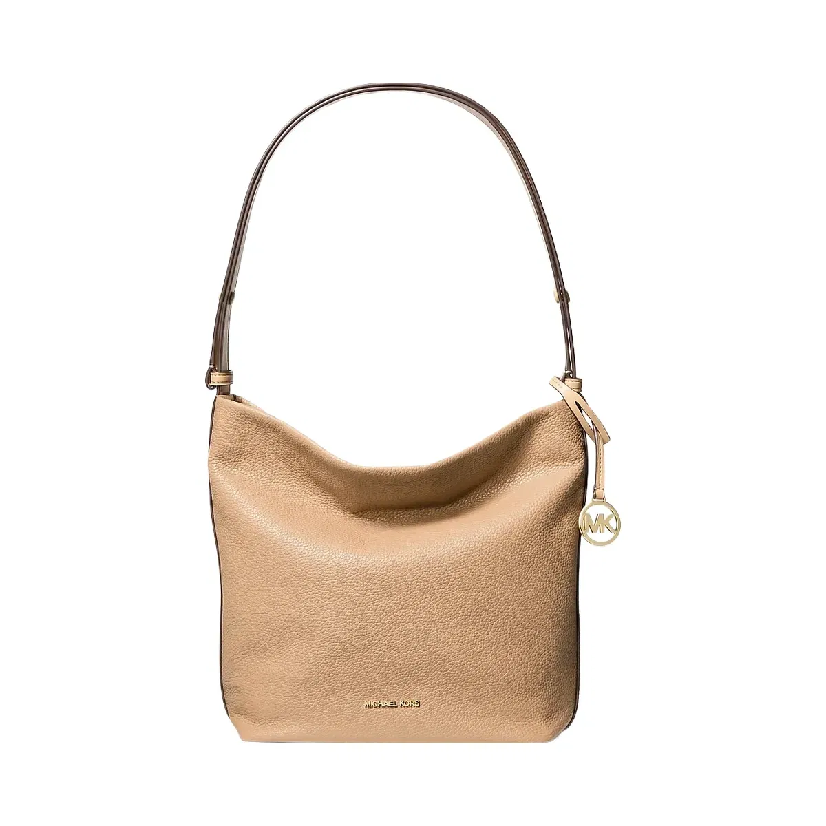 Michael Kors Roey Medium Pebbled Leather Bucket Messenger Bag Camel