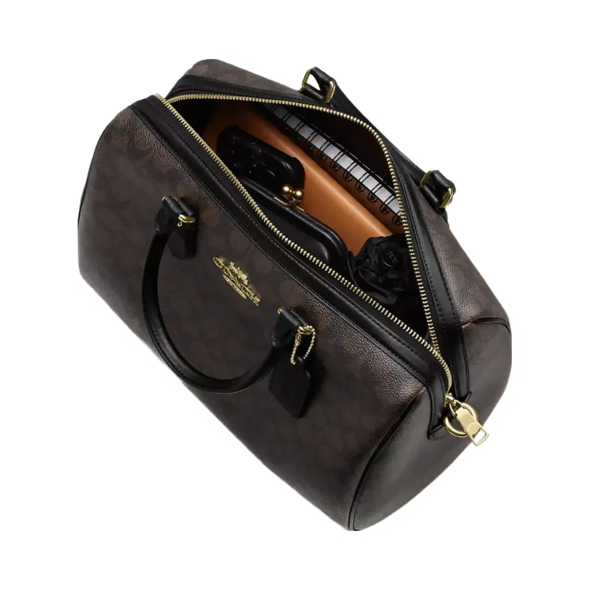 Coach Rowan Large Satchel Bag In Signature Canvas in Gold Walnut Black