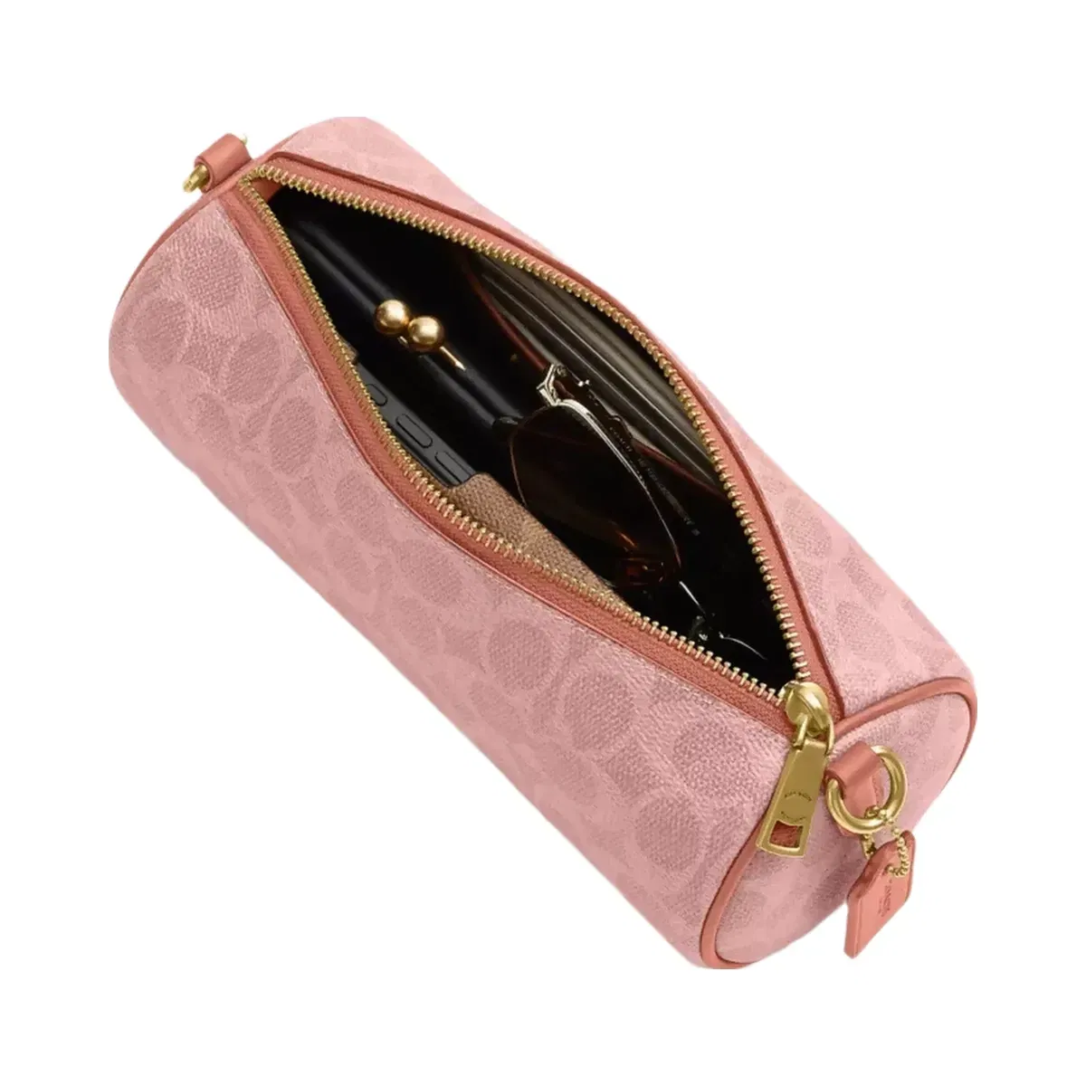 Coach Barrel Bag In Signature Canvas in Brass Melon Pink