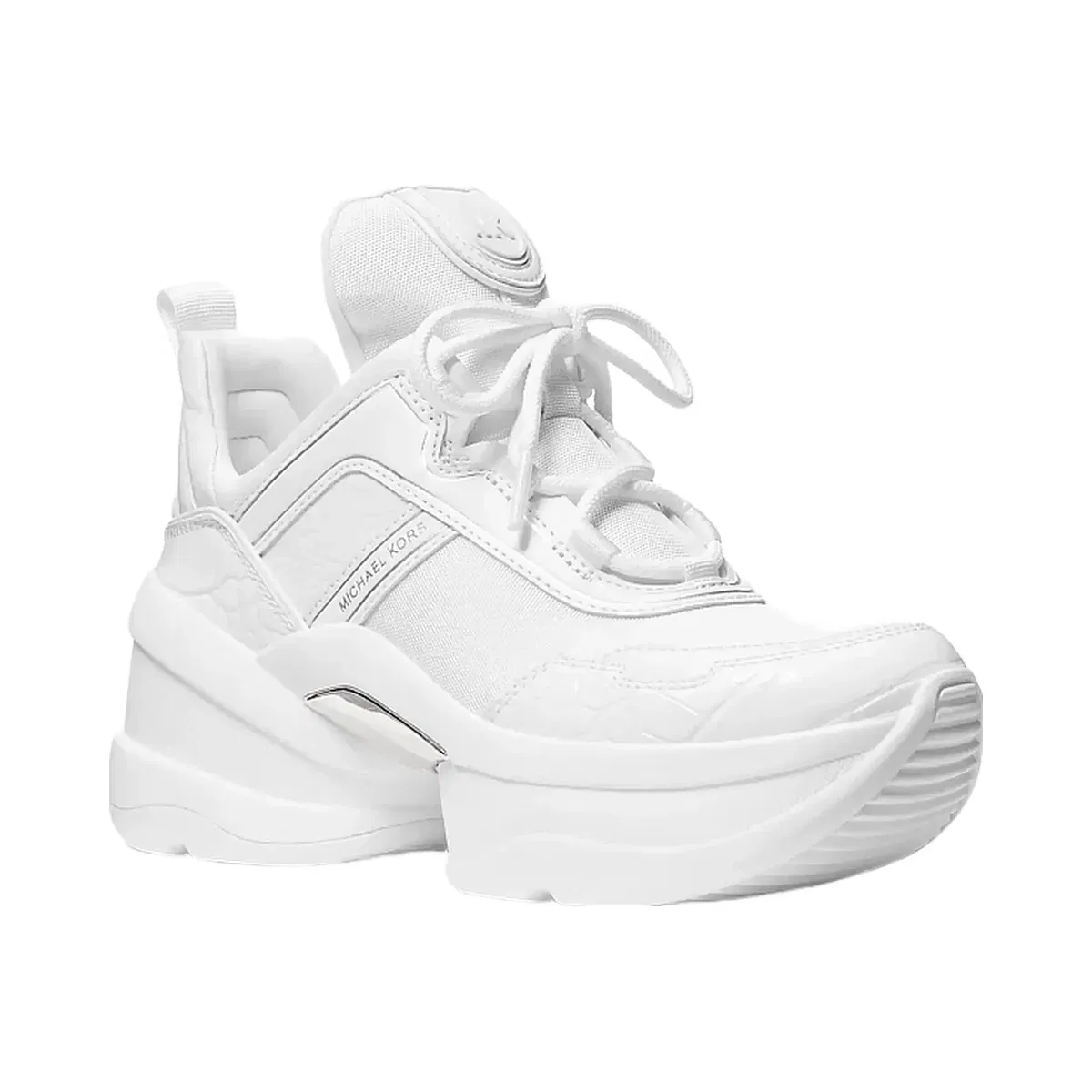 Michael Kors Olympia Mixed-Media Trainer Optic White