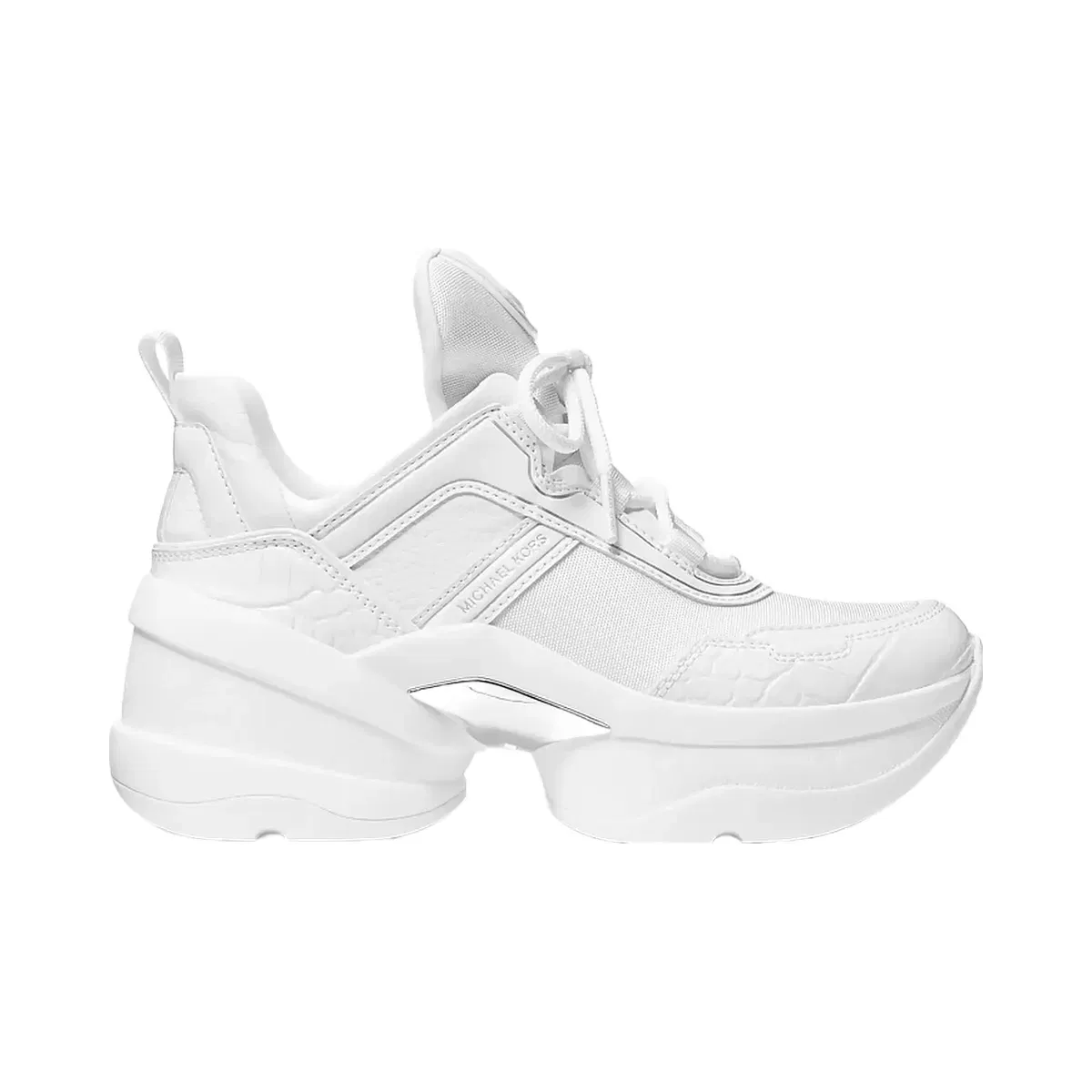 Michael Kors Olympia Mixed-Media Trainer Optic White