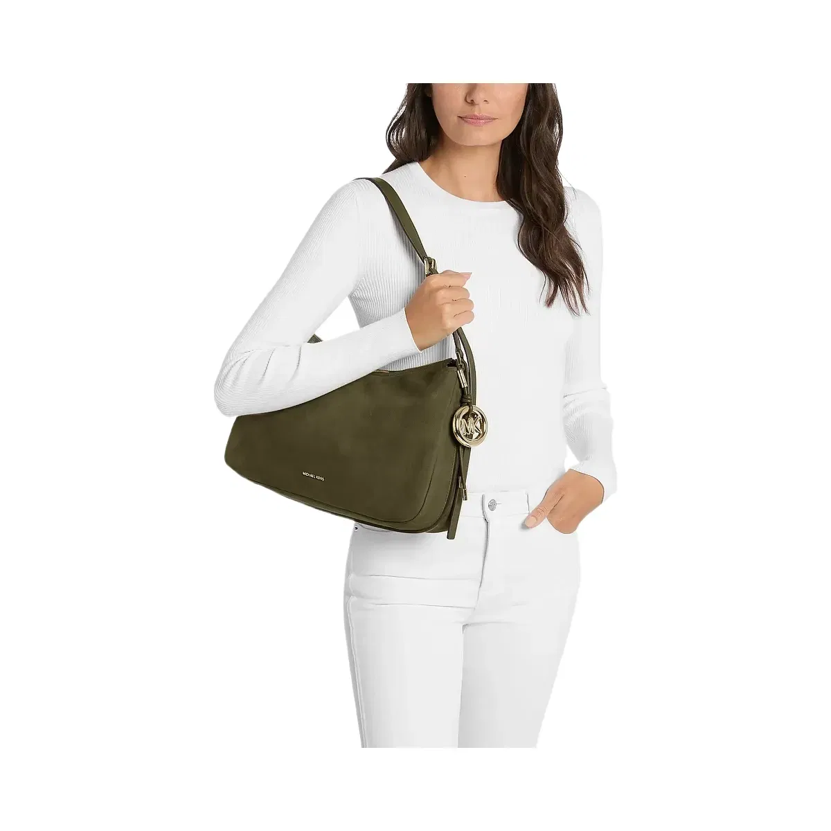 Michael Kors Nolita Medium Nubuck Shoulder Bag Loden