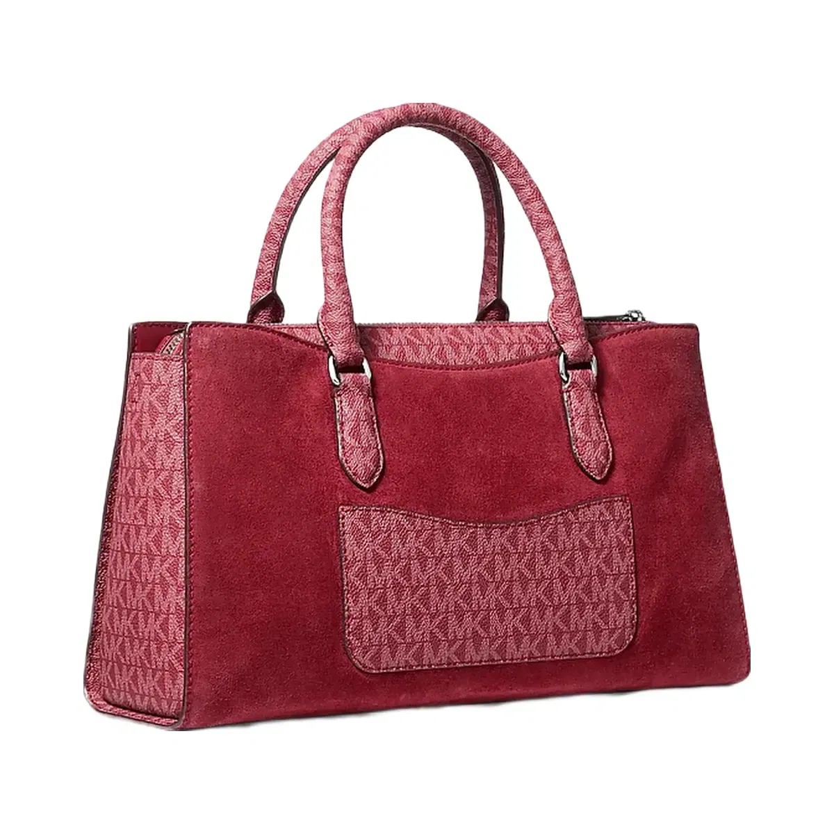 Michael Kors Arden Medium Signature Logo Top-Zip Satchel Maroon