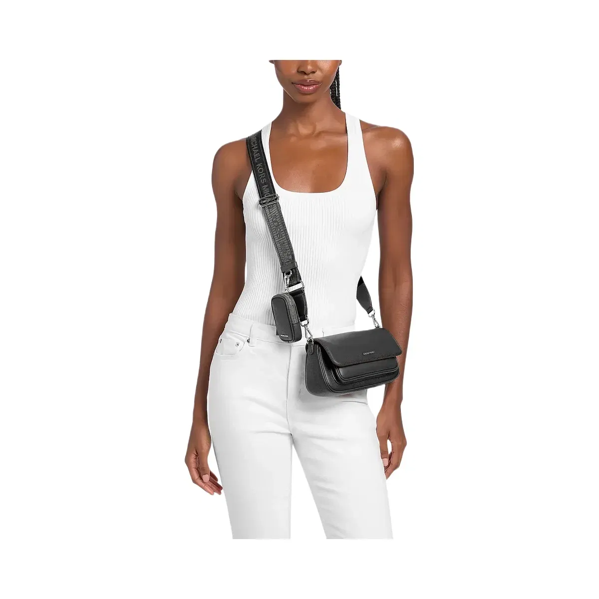 Michael Kors Jet Set Travel Small Pebbled Leather Crossbody Bag With Pouch Black