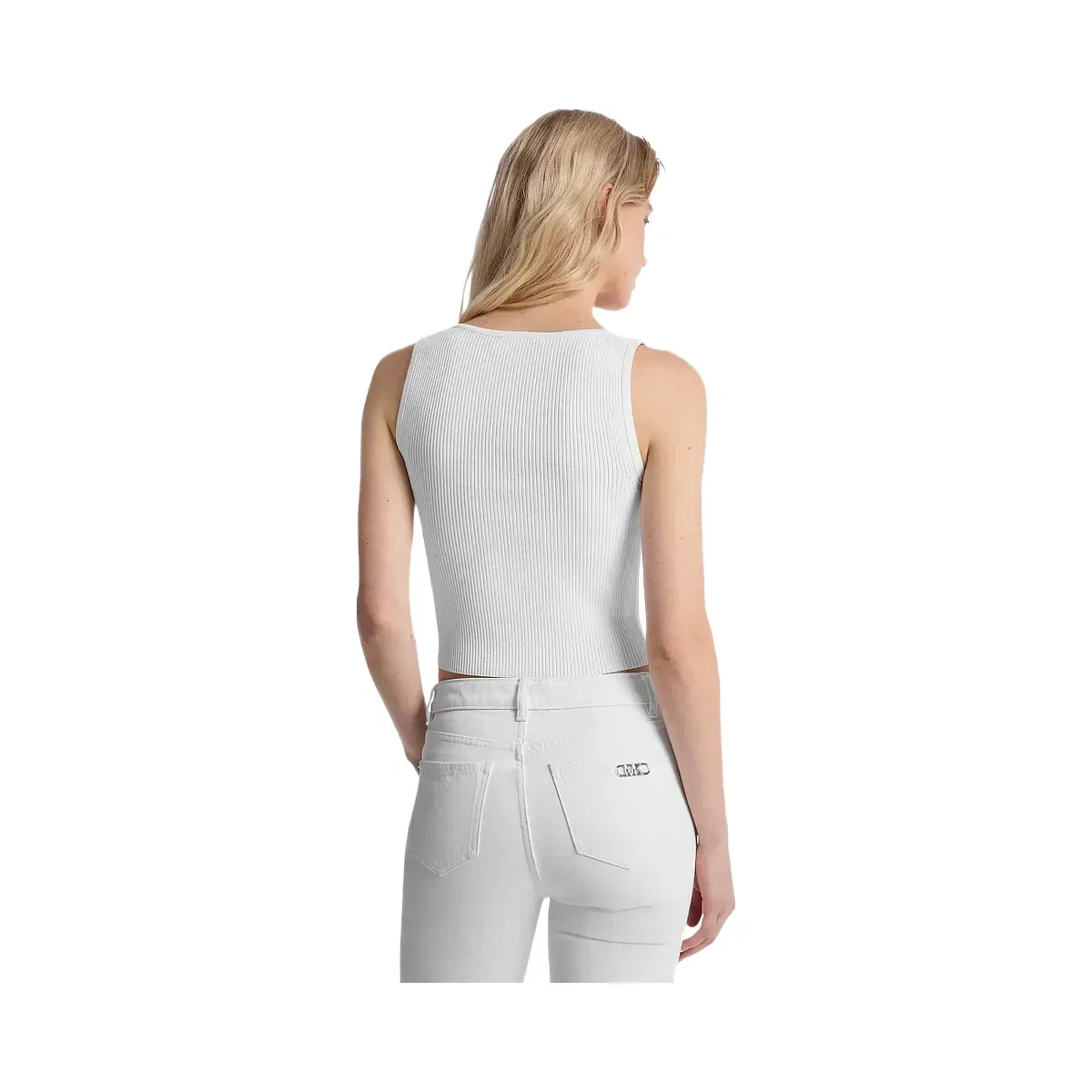 Michael Kors Ribbed Viscose Blend Zip-Up Tank Top White