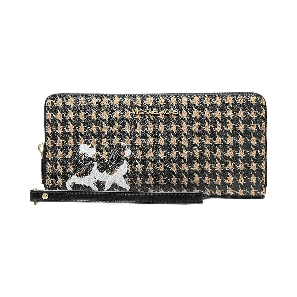 Michael Kors Jet Set Travel Houndstooth Print Continental Wristlet Black/Camel