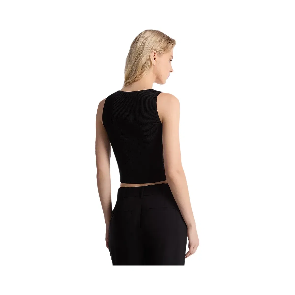 Michael Kors Ribbed Viscose Blend Zip-Up Tank Top Black