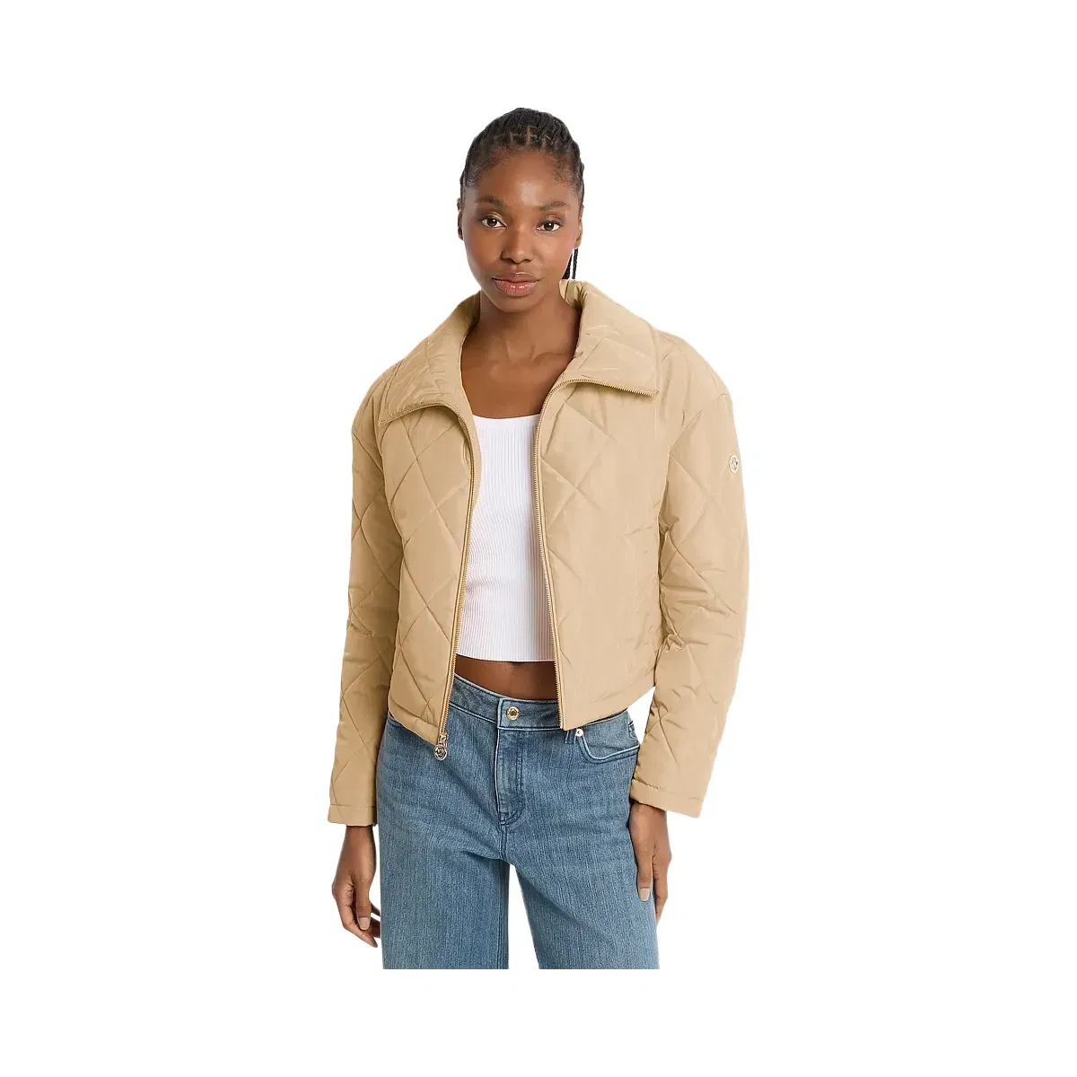 Michael Kors Cropped Quilted Jacket Khaki