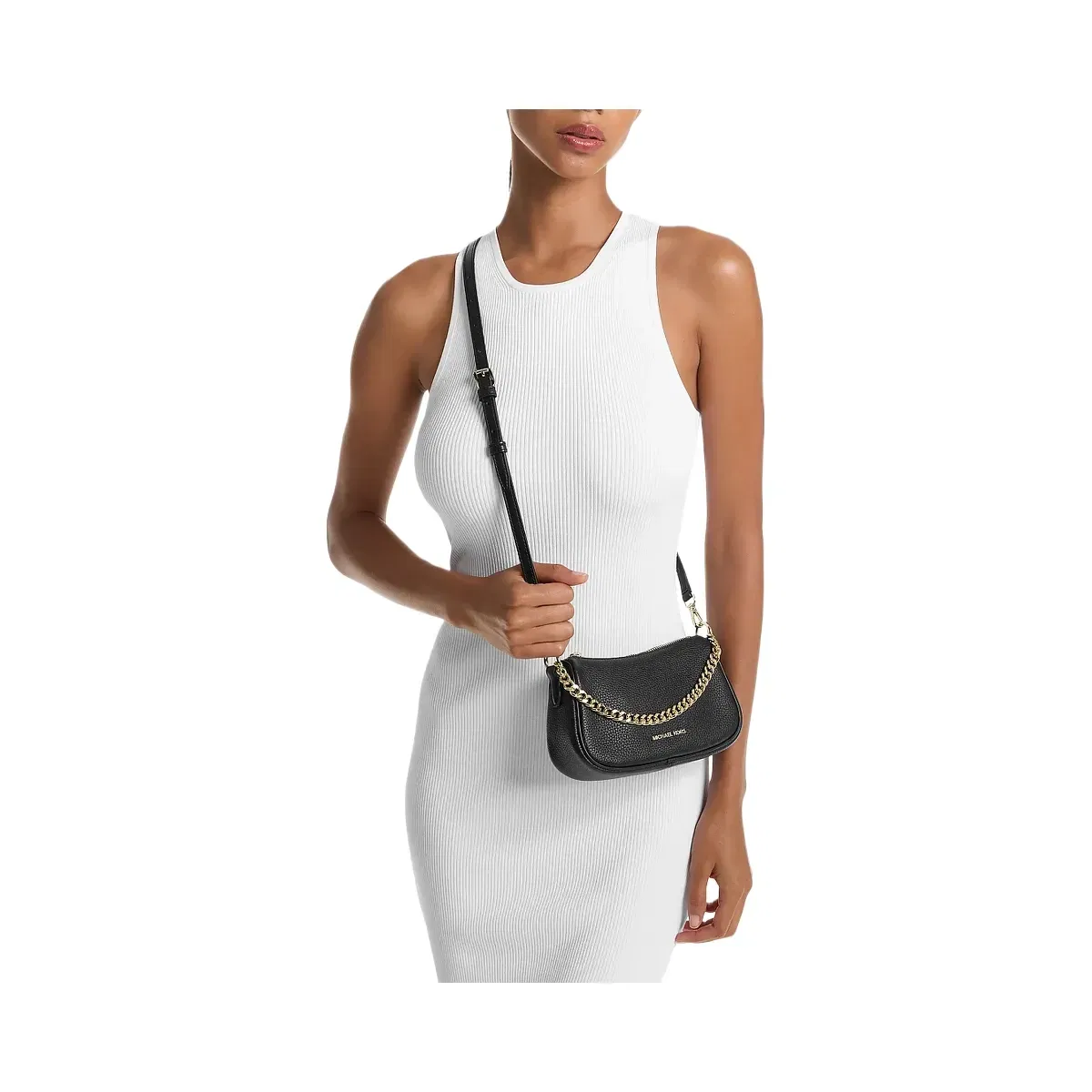 Michael Kors Carmela Small Pebbled Leather Convertible Crossbody Bag Black