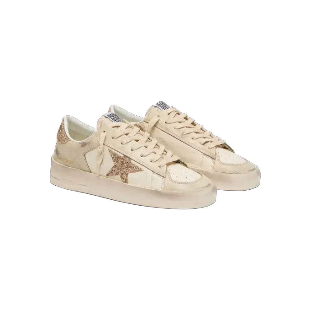 Golden Goose Stardan In Ecru Nappa Leather With Gold Glitter Star