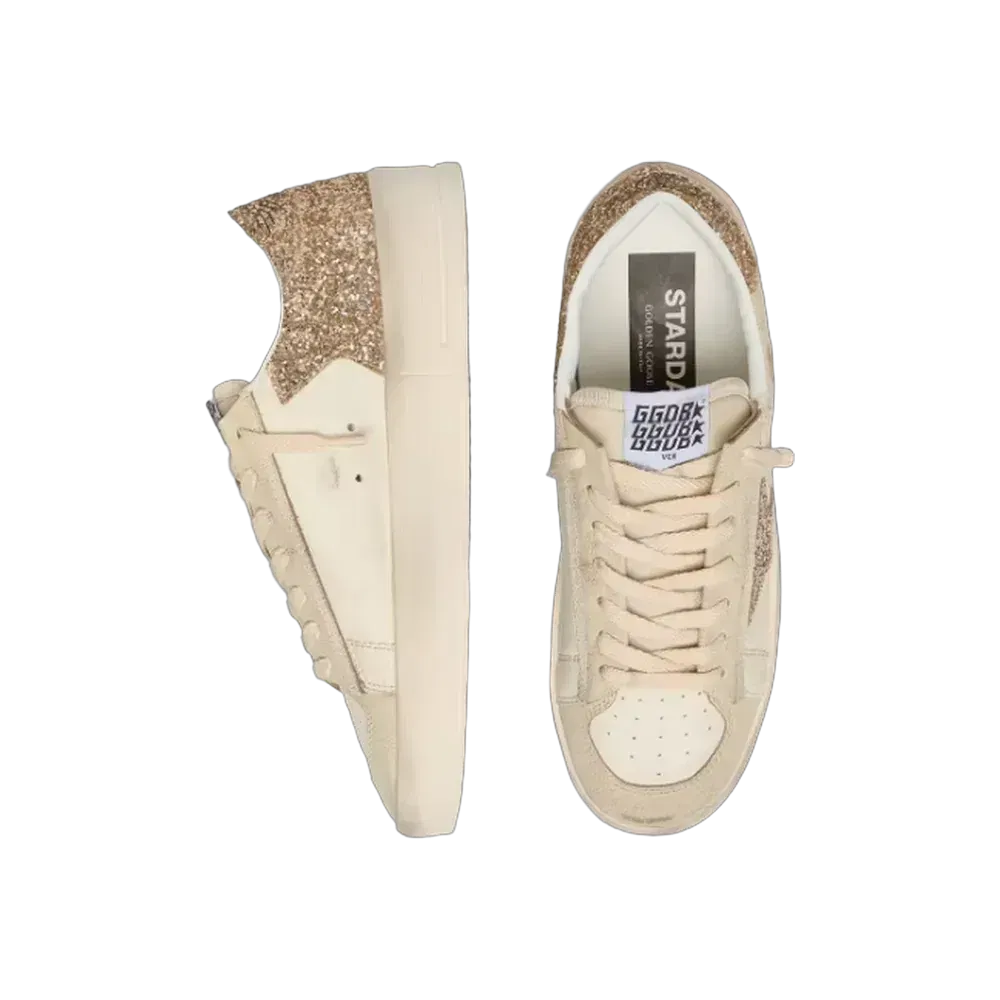 Golden Goose Stardan In Ecru Nappa Leather With Gold Glitter Star