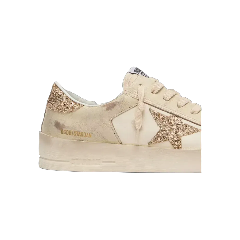 Golden Goose Stardan In Ecru Nappa Leather With Gold Glitter Star