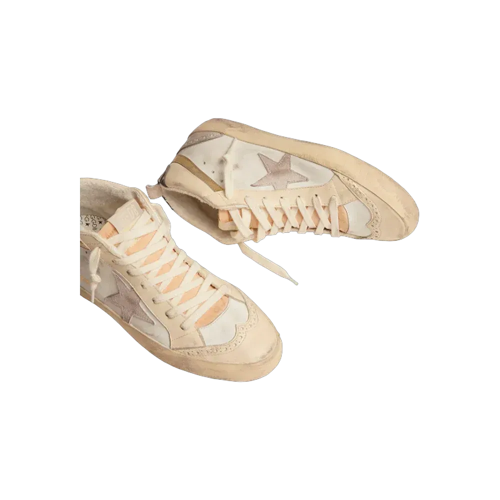 Golden Goose Mid Star With Star In Light Gray Suede And Gold Flash