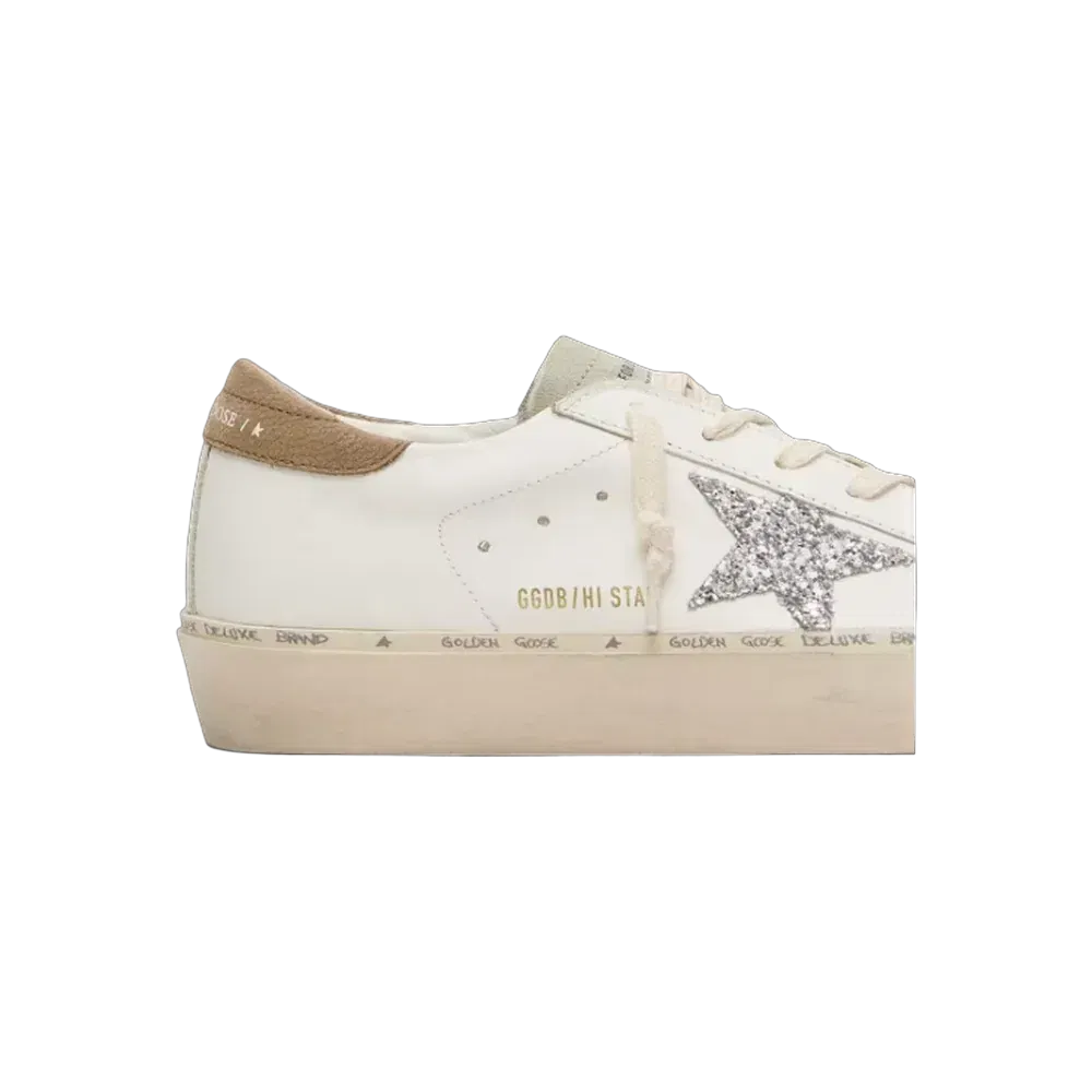 Golden Goose Hi Star With Silver Glitter Star And Dove-Gray Nubuck Heel Tab