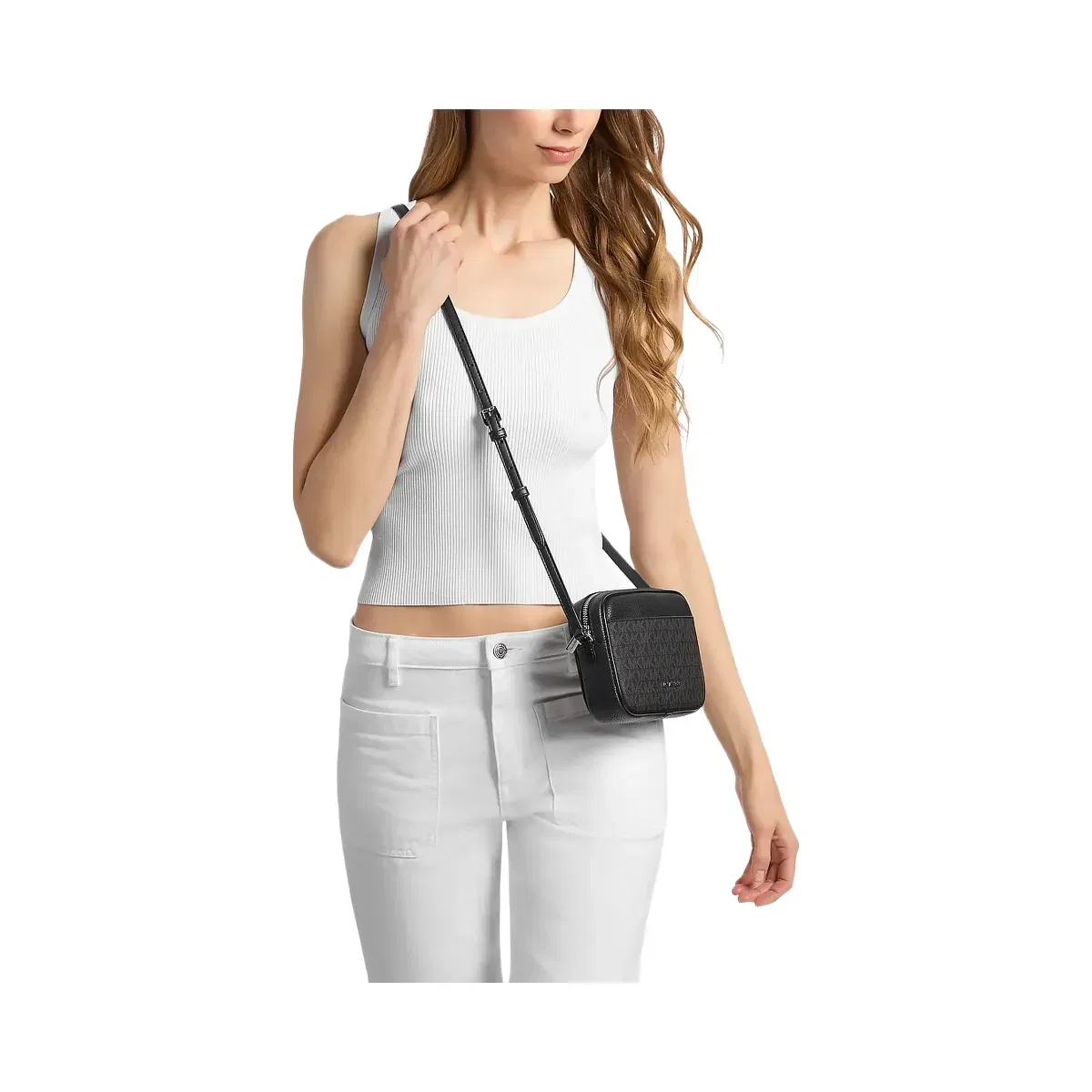 Michael Kors Jet Set Travel Small Signature Logo Camera Crossbody Bag Black