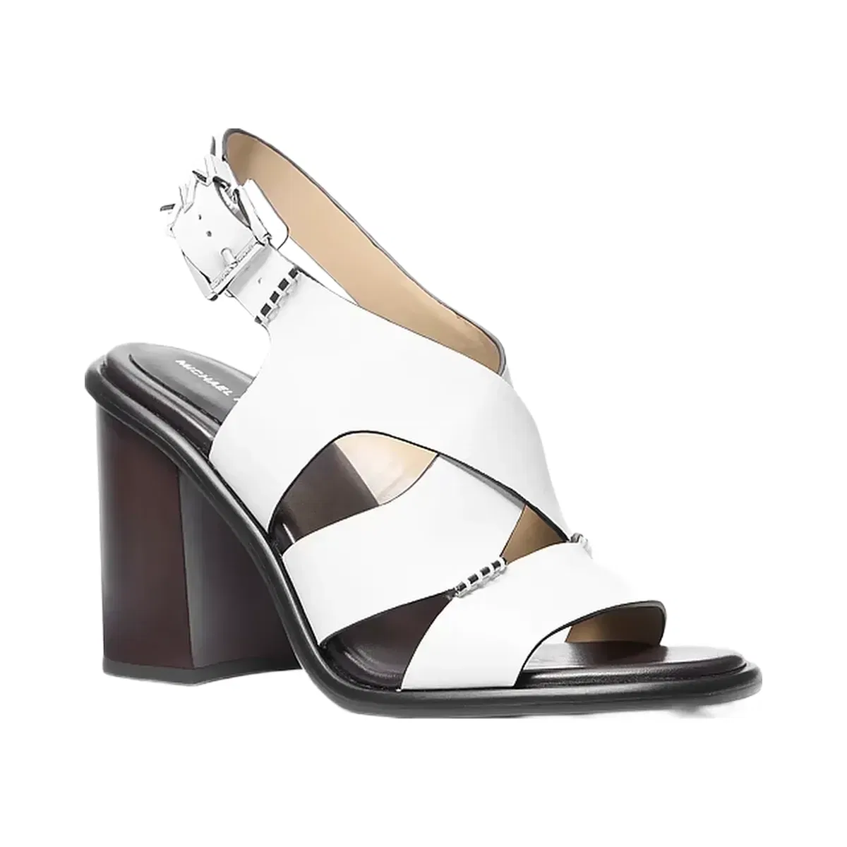 Michael Kors Raven Leather Block Heel Sandal Optic White