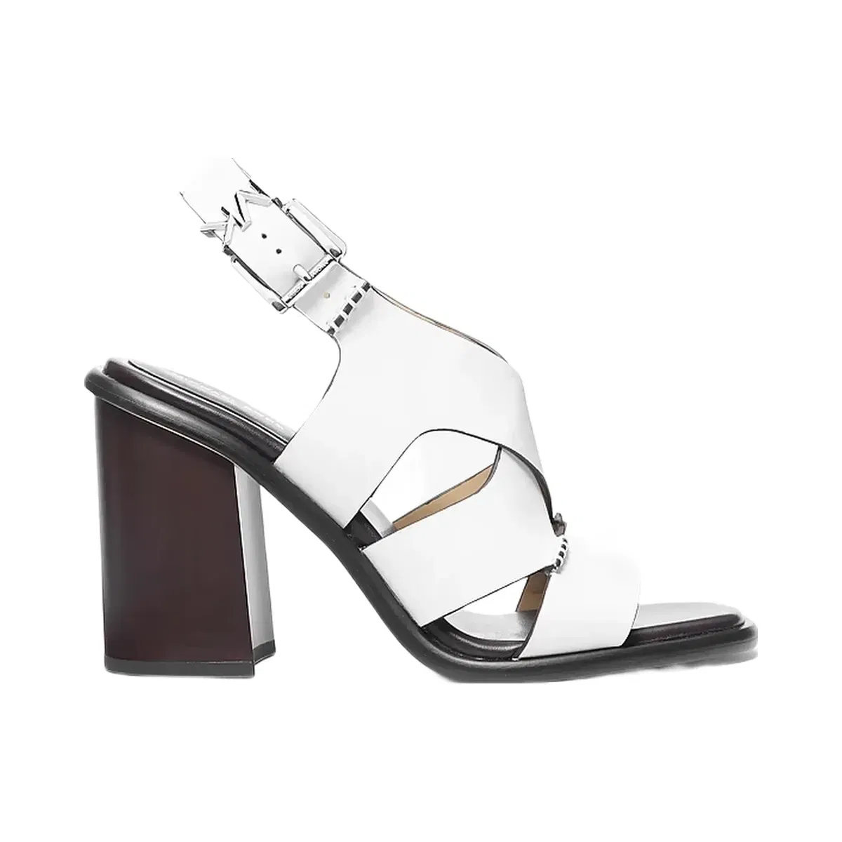 Michael Kors Raven Leather Block Heel Sandal Optic White
