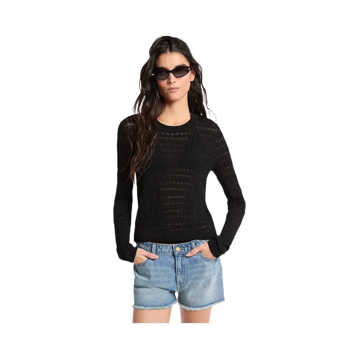 Michael Kors Pointelle Stretch Knit Sweater Black