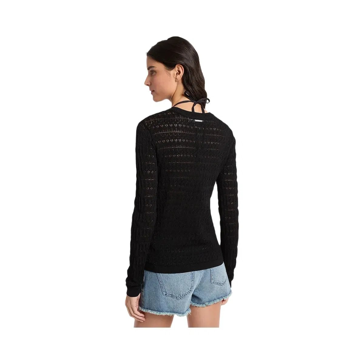 Michael Kors Pointelle Stretch Knit Sweater Black