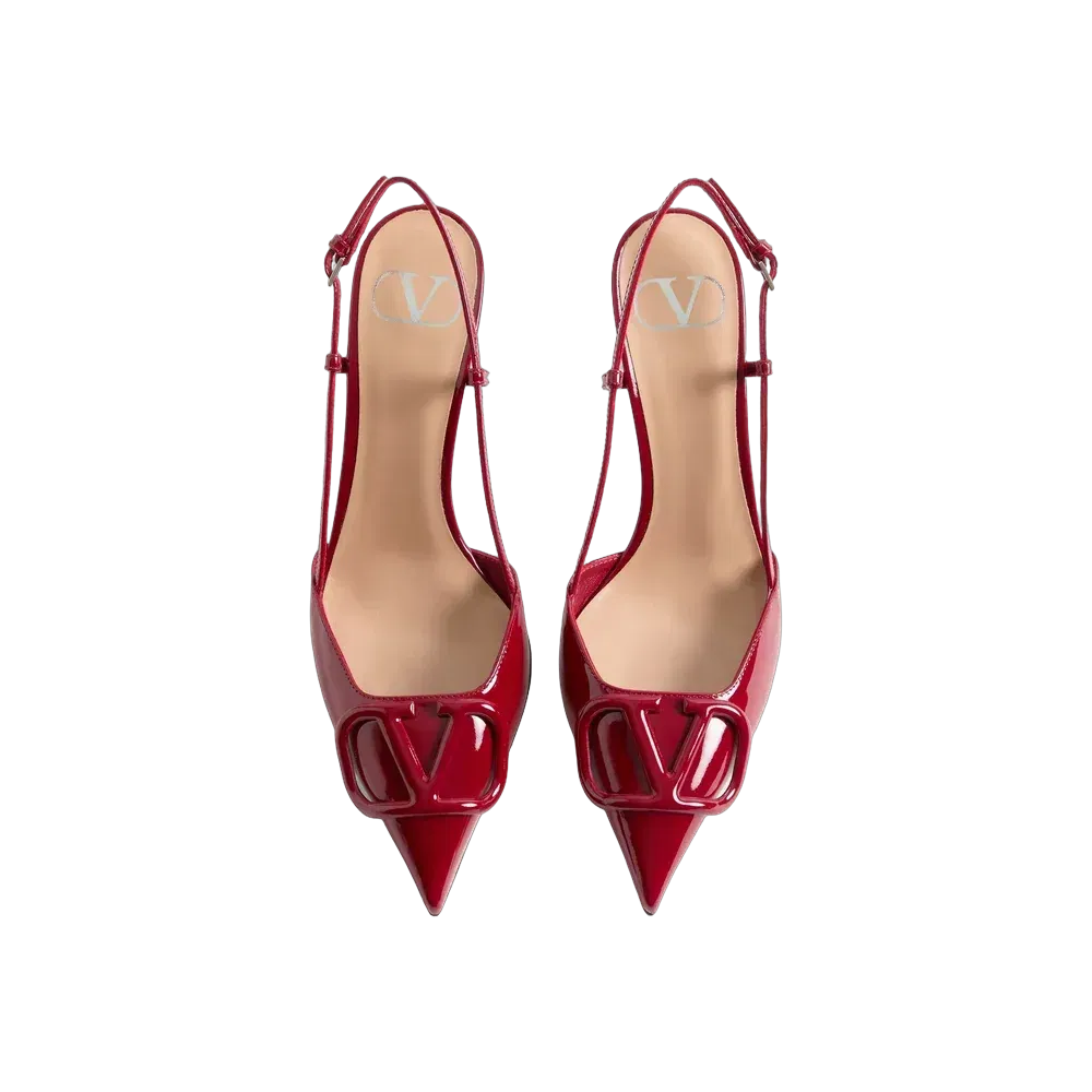 Valentino VLogo Signature Patent Leather Slingback Pump 80mm Dark Red
