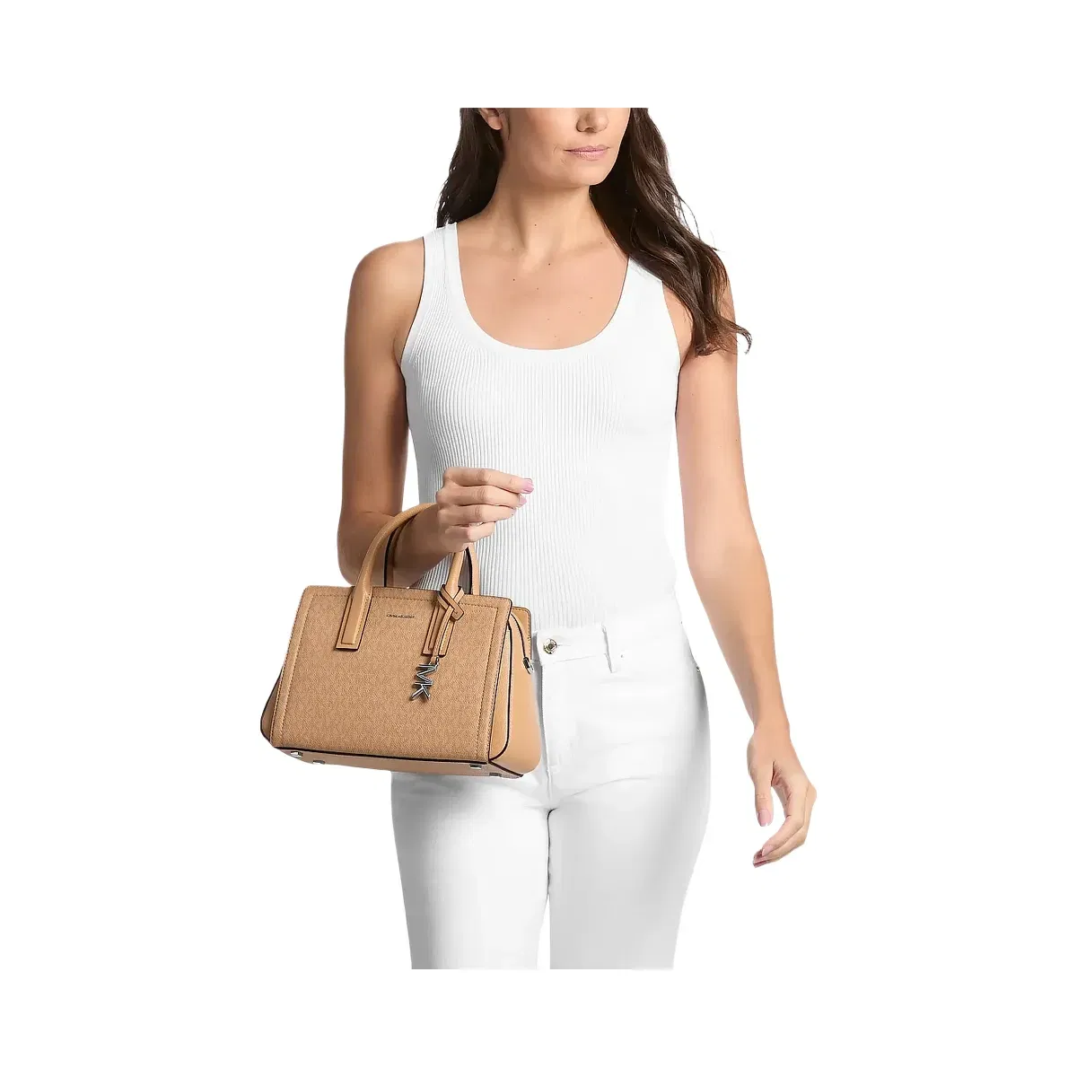 Michael Kors Laila Small Signature Logo Satchel Peanut