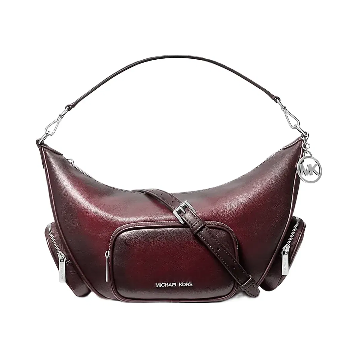 Michael Kors Merritt Medium Burnished Convertible Shoulder Bag Maroon