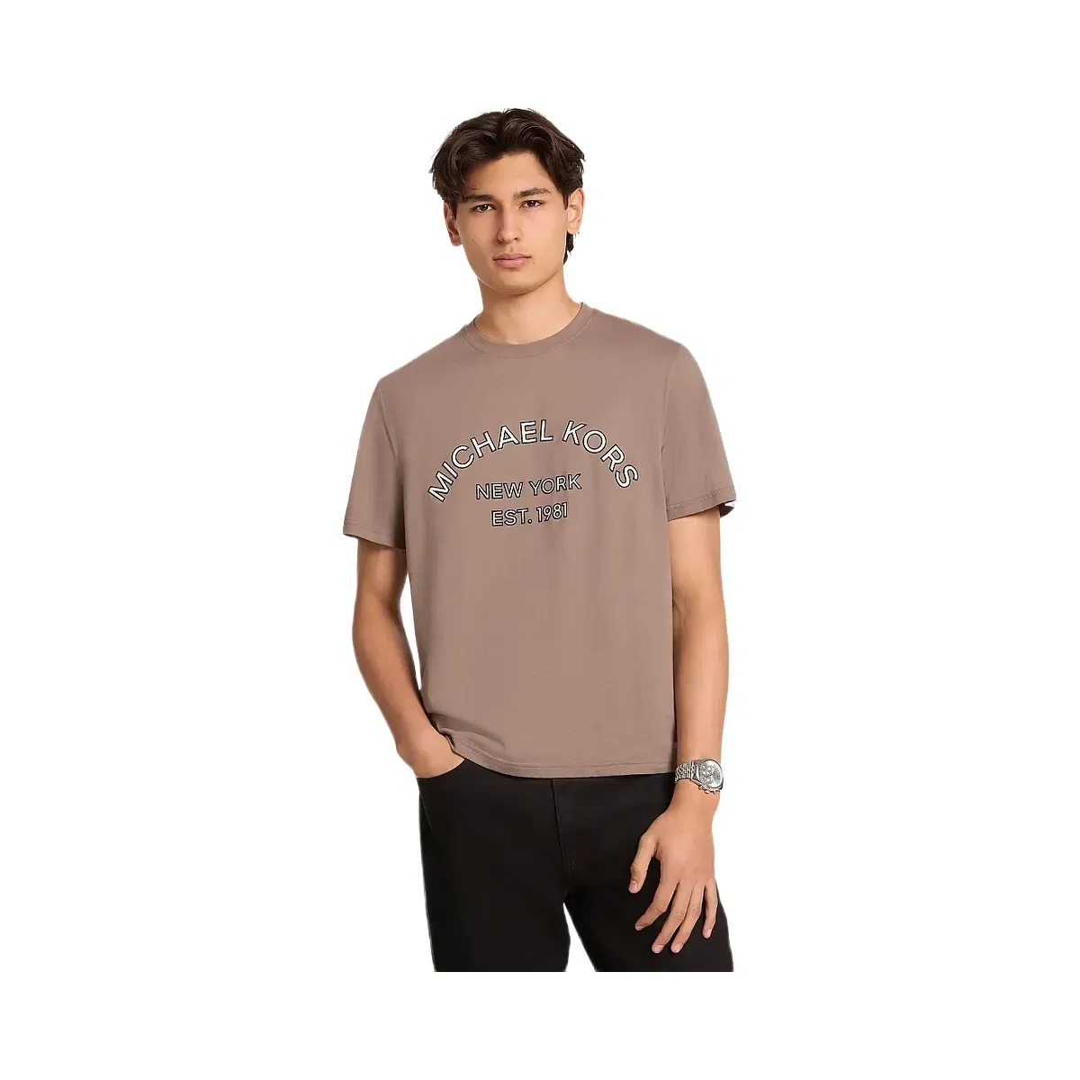 Michael Kors Graphic Logo Cotton Jersey T-Shirt Mushroom