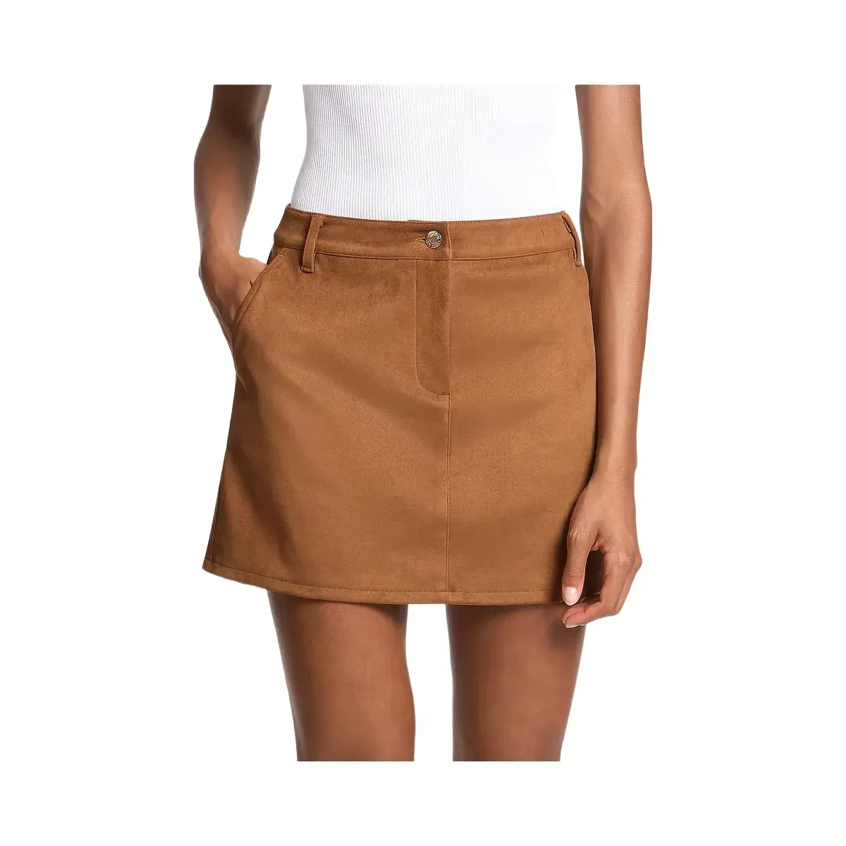Michael Kors Polyester Microsuede Mini Skirt Luggage