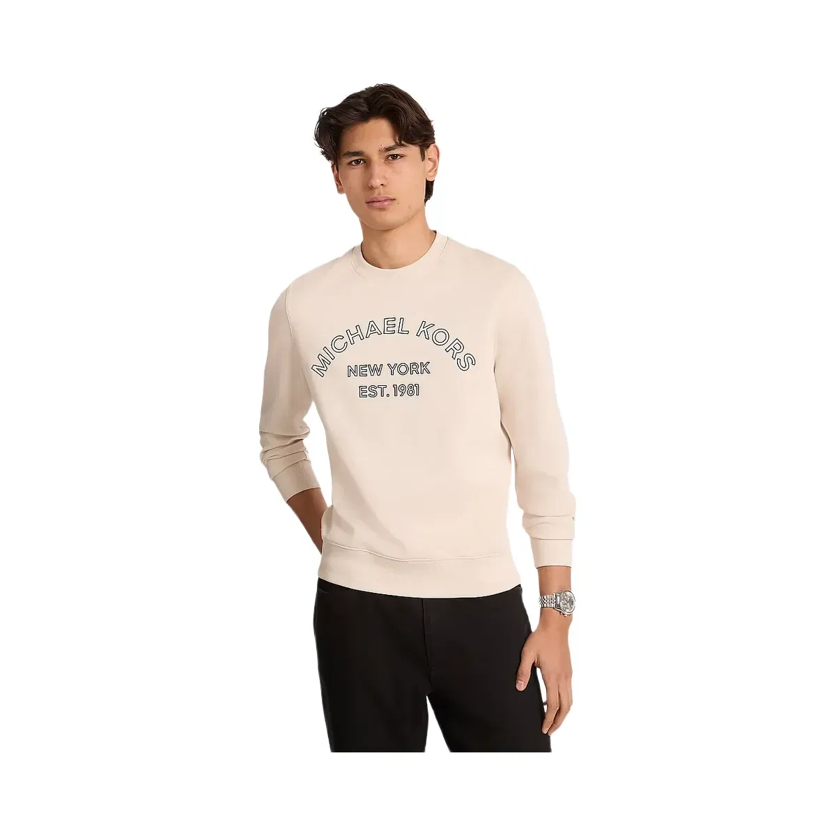 Michael Kors Logo Cotton Blend Crewneck Sweater Lt Cream